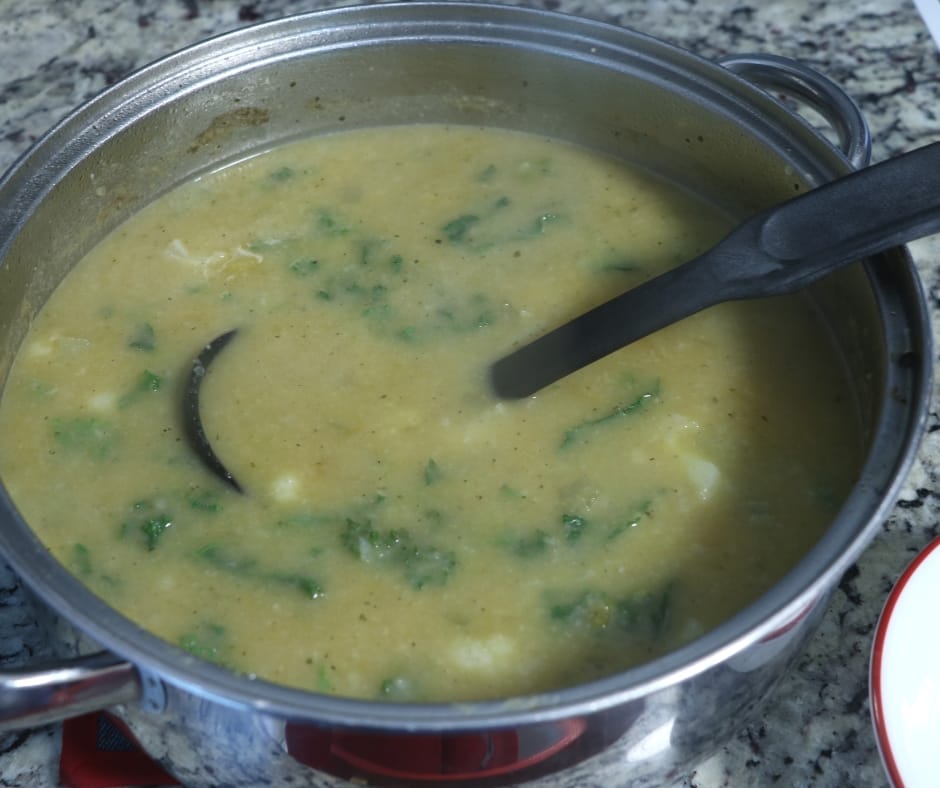 My daughter and I were working on recipes using what's in season in Oklahoma and I came up with this cauliflower butternut squash soup.