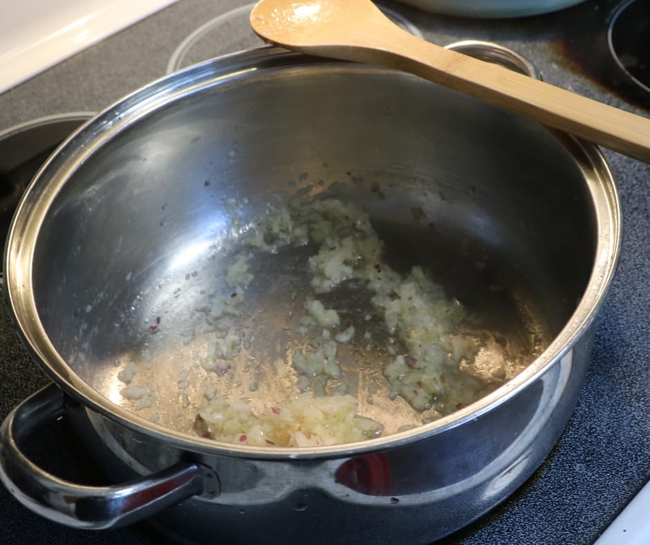 sweating onions in a pan