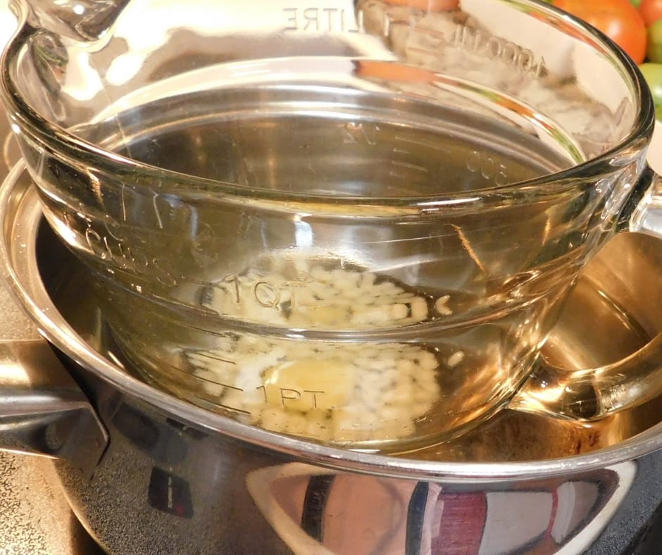 melting lanolin lip balm ingredients in double boiler