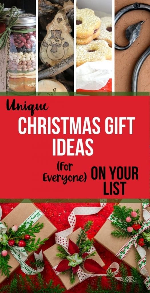 unique christmas gift ideas such as homemade food mixes, cookies, hand forged decor and wood burned ornaments.