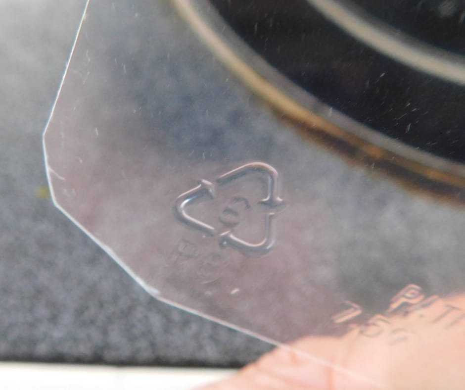 Plastic recycle symbol number 6.