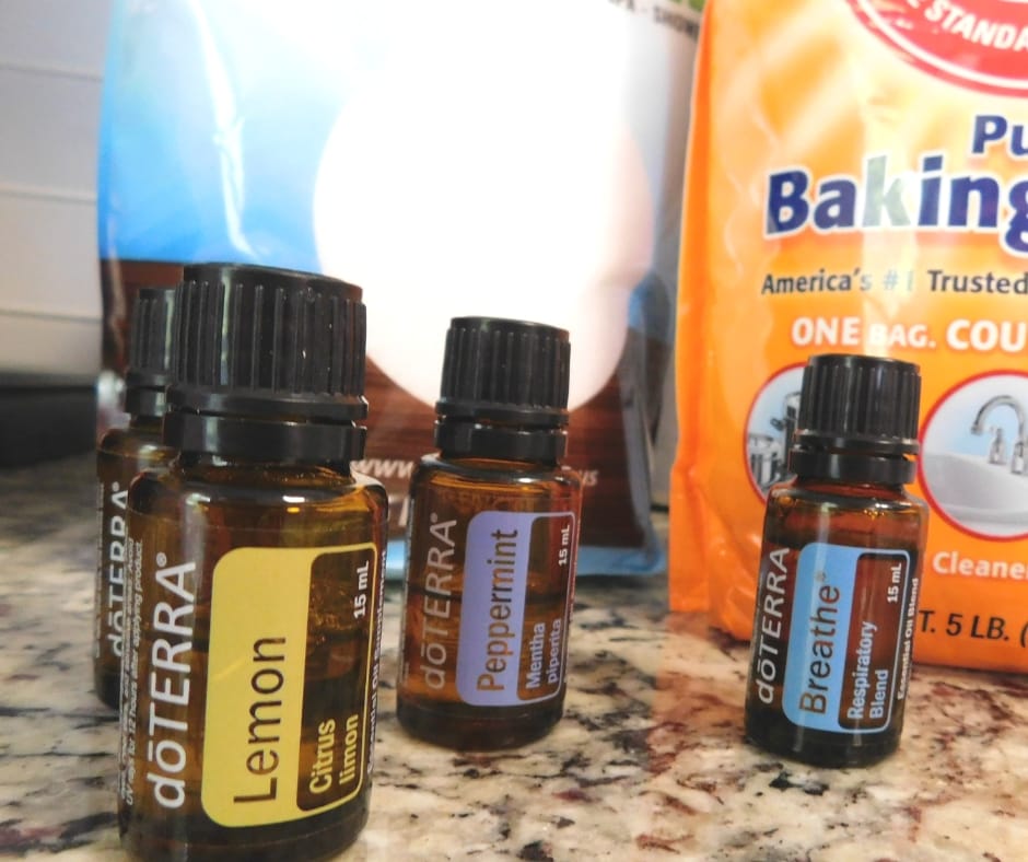 ingredients for shower vapor tablets, essential oil, baking soda, epsom salts
