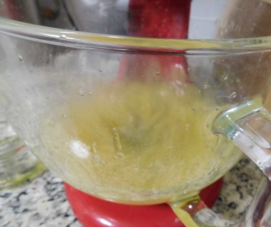 whipped body butter lotion ingredients being whipped in stand mixer