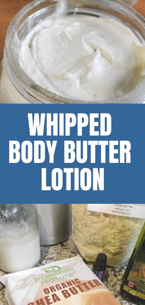 ingredients for whipped body butter and some body butter in a jar