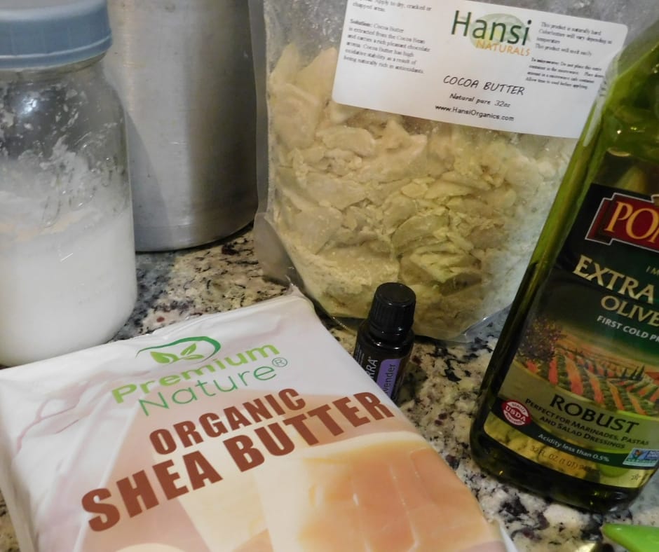 whipped body butter lotion ingredients, shea butter, cocoa butter, olive oil, essential ois