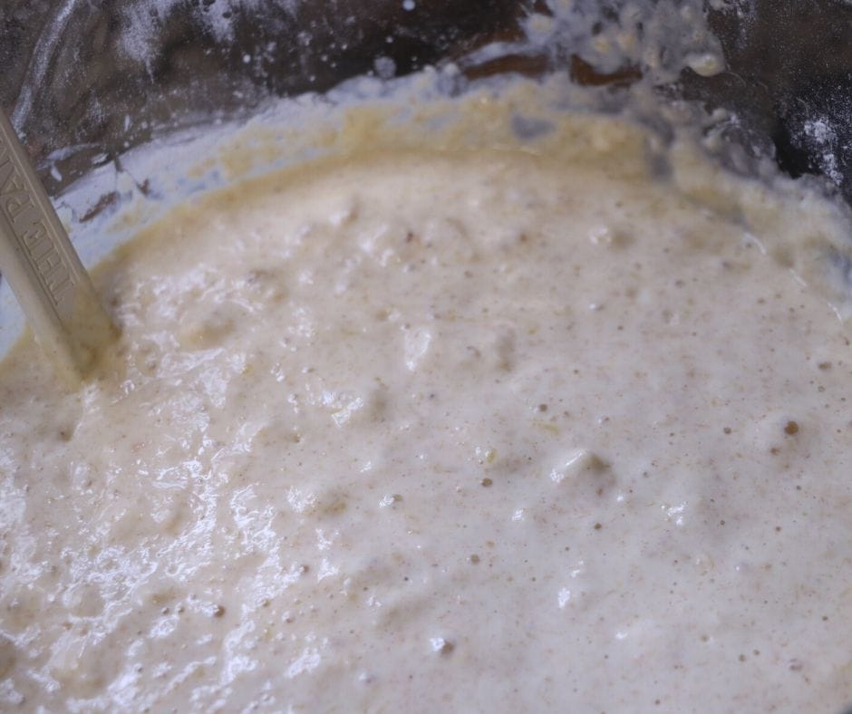 healthy pancake batter mixed and resting, ready to cook