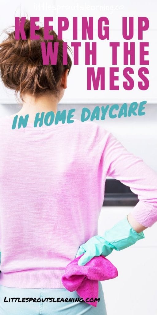 Woman in rubber gloves - keeping up with the mess in daycare.