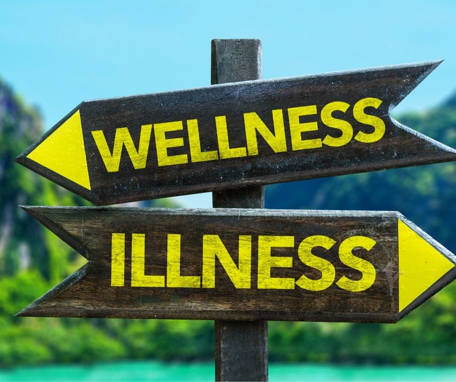 illness and wellness arrows on a sign