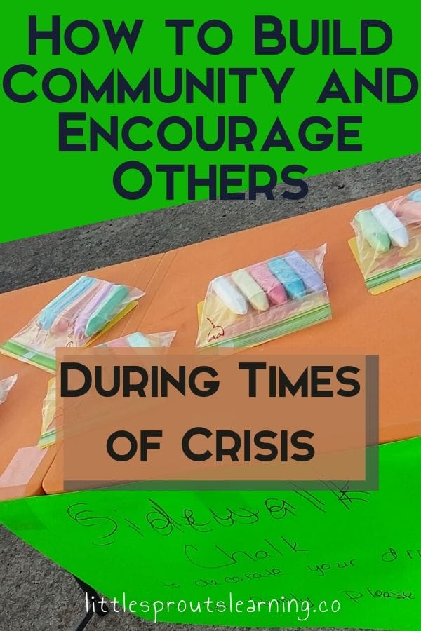 table with sidewalk chalk and stencils for neighbors to come get during a crisis.