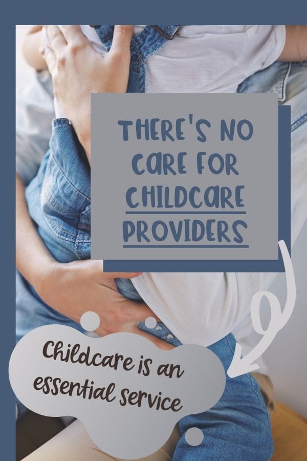 a childcare provider holding a small child caring for them. 
