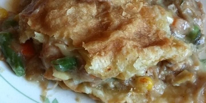 I love to make a big pork roast because I can use it leftover in a bunch of ways. One of my favorites is this leftover pork roast pot pie