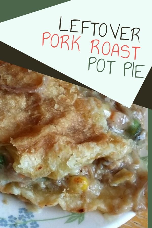 Leftover pork pot pie close up on a plate
