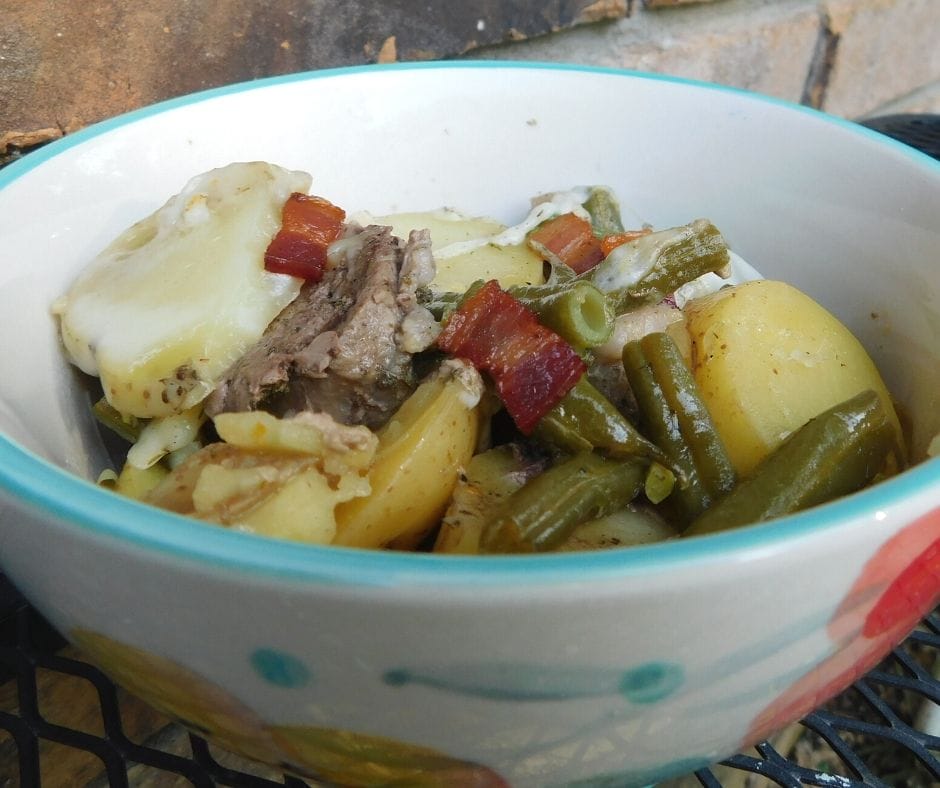 pork tenderloin casserole in a pretty bowl