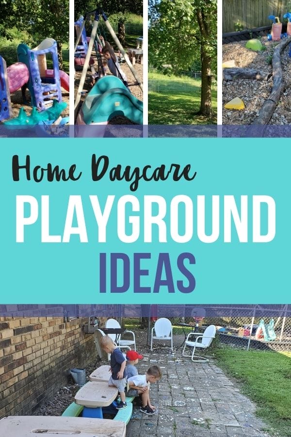 Outdoor play spaces in the grass, pea gravel, swing set, climber and more
