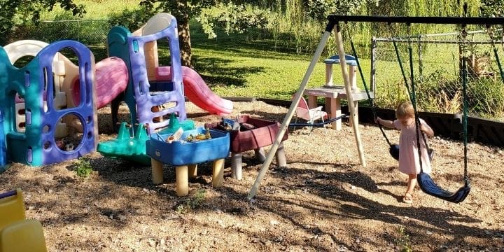 People ask all the time to see my outdoor space. Setting up my home daycare playground took me a few years, but we love playing on it!