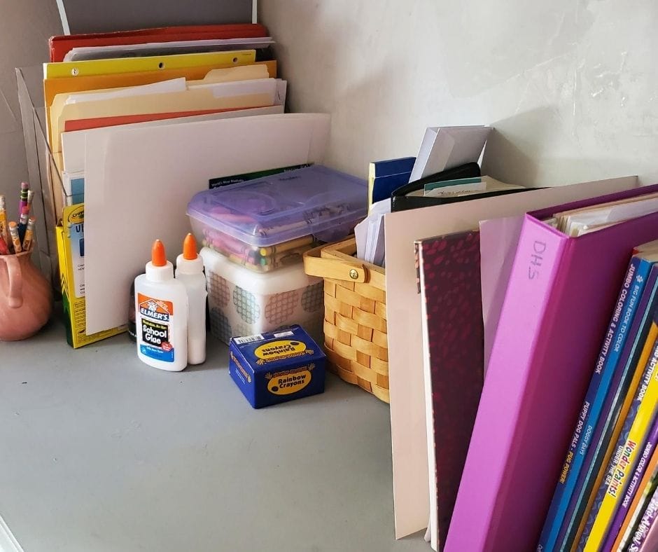 Arts and crafts materials next to table