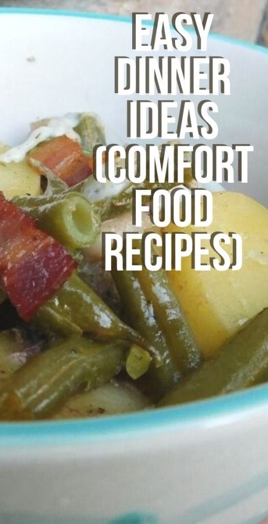 comfort food in a bowl with potatoes, bacon, green beans, meat, and cheese.