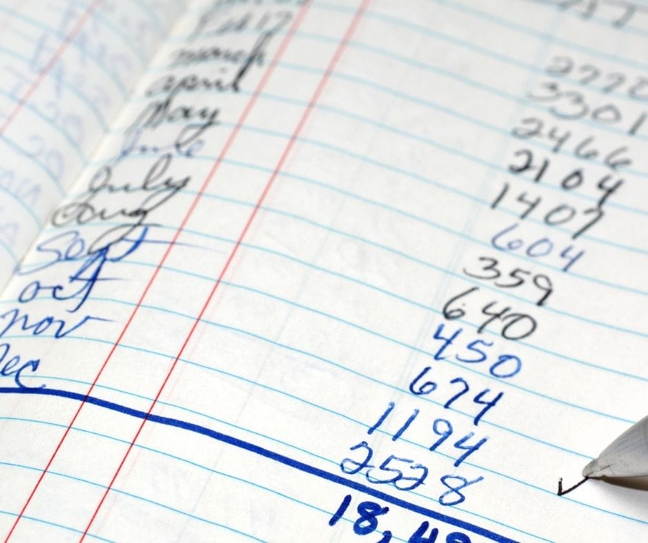 paper with months and amounts in a list