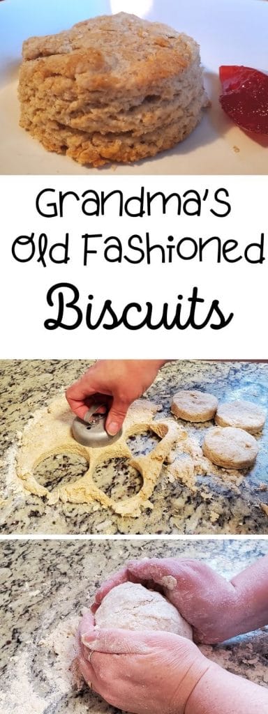 grandma's old fashioned biscuits on a plate, and being rolled out and baked