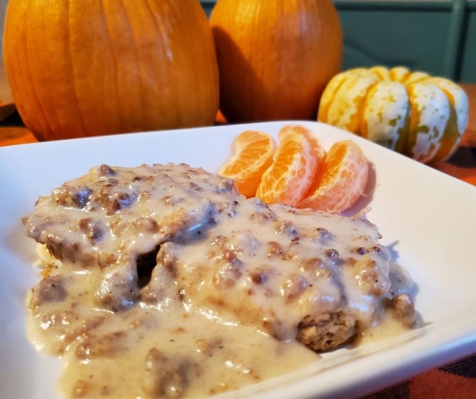 sausage gravy with blue and gold sausage
