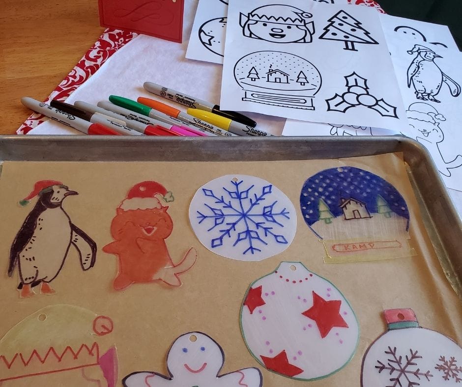 shrinky dinks arranged on sheet tray