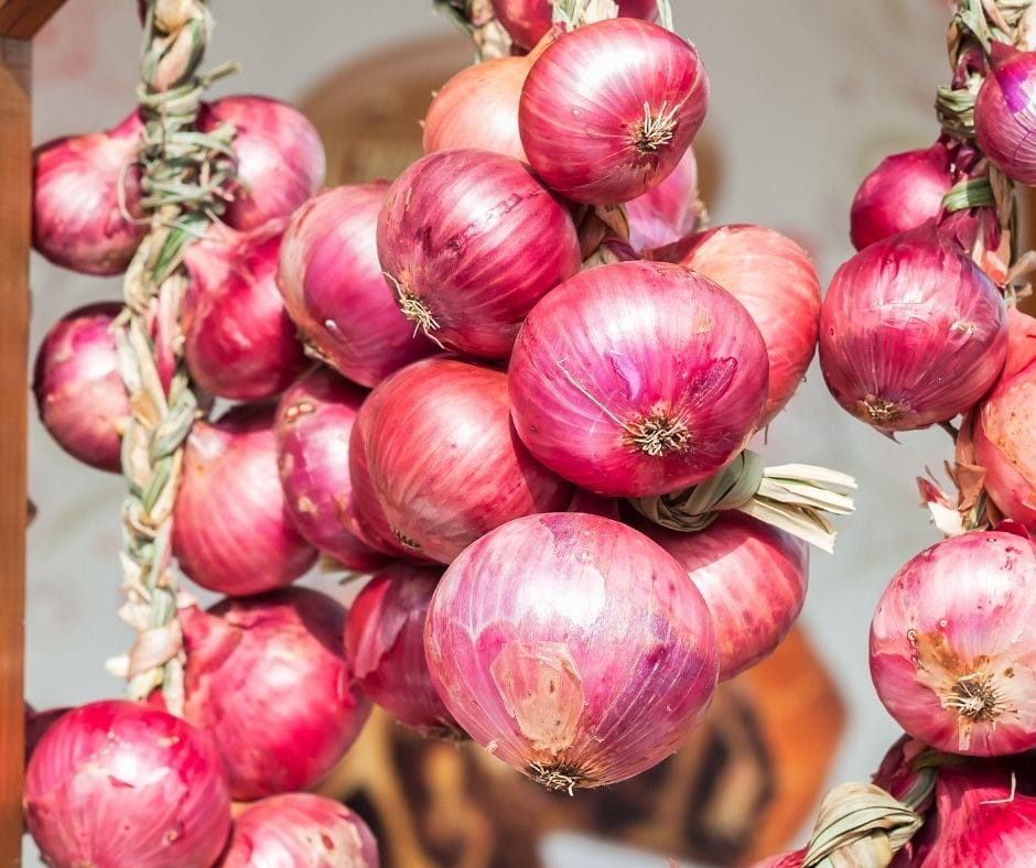 braided onions hanging