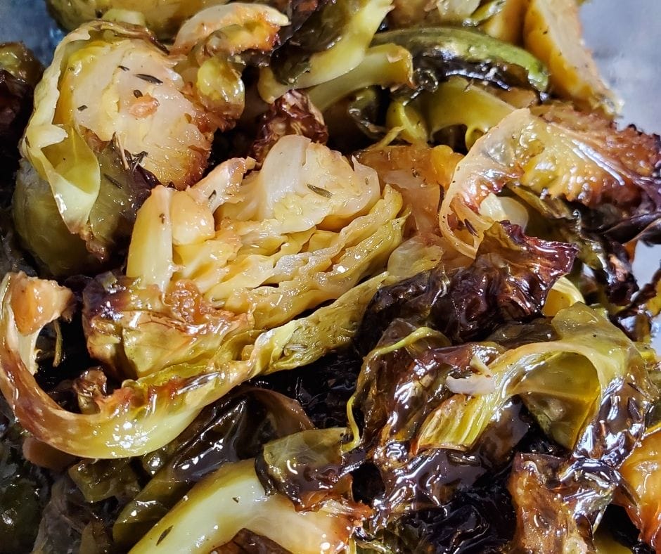 air fried brussel sprouts with browned edges