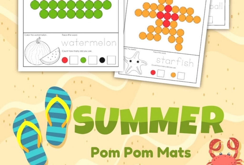 Summer pom pom mats arranged on a sheet