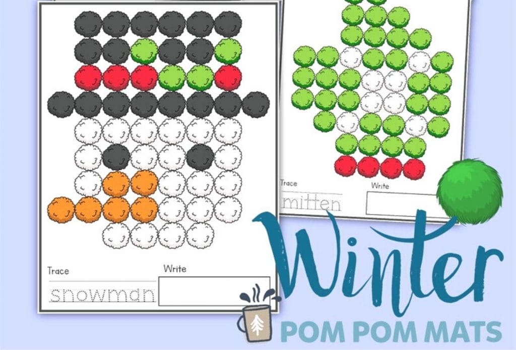 winter and christmas pom pom mats displayed