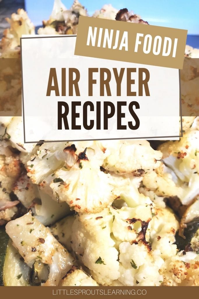 air fried cauliflower on the fryer basket with browned edges