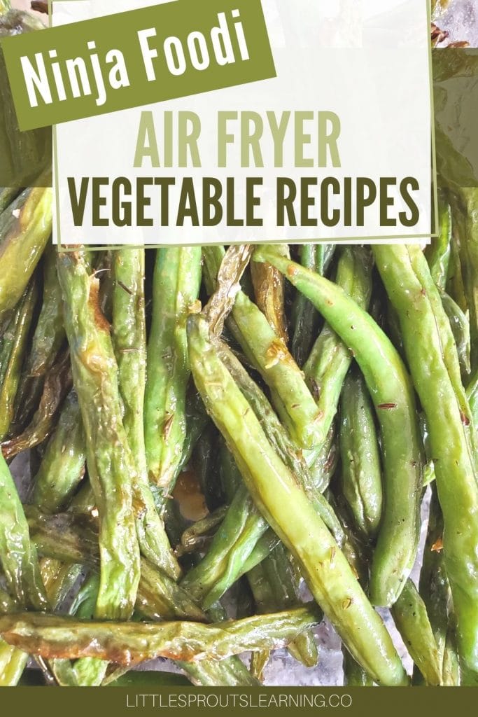 air fried green beans piled up in a dish