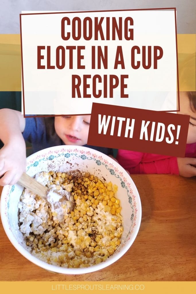 a child stirring up elote ingredients in a bowl