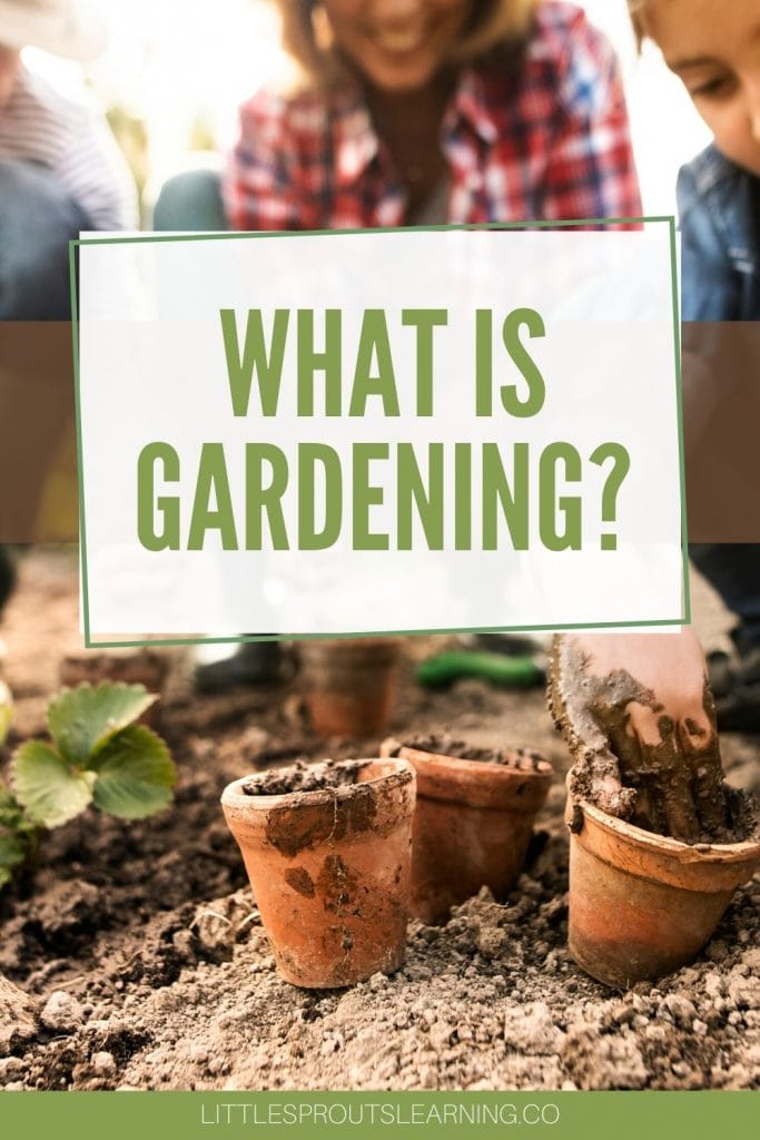 pots and dirt and plants with someone gardening