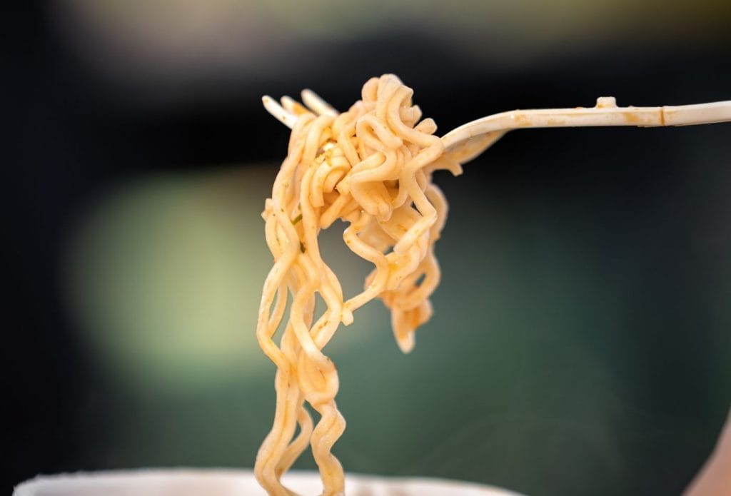 ramen on a fork