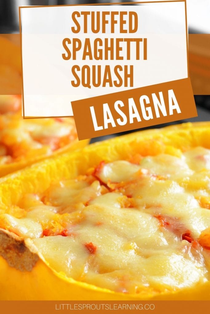stuffed spaghetti squash lasagna with gooey melty cheese on a board