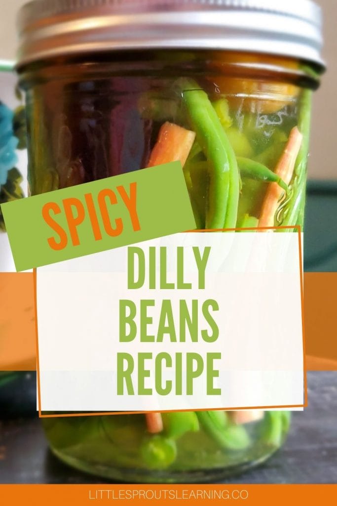 Spicy dilly beans in a jar on a table