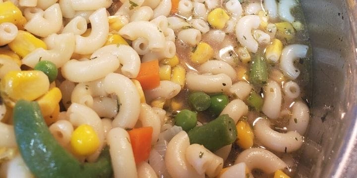 pan of vegetable soup with noodles