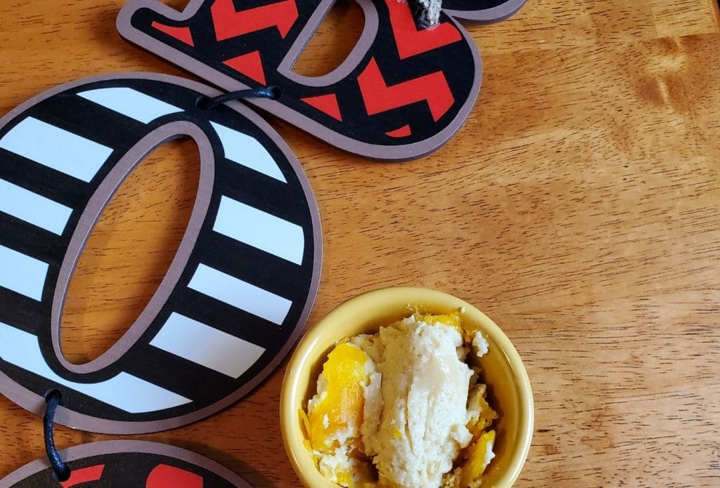 pilgrim pumpkin pie in a bowl