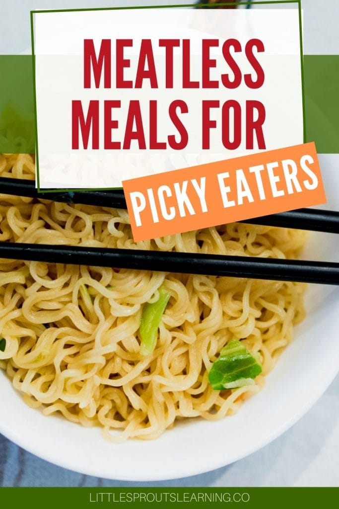 Bowl of Ramen noodles with chop sticks meatless meal for picky eaters