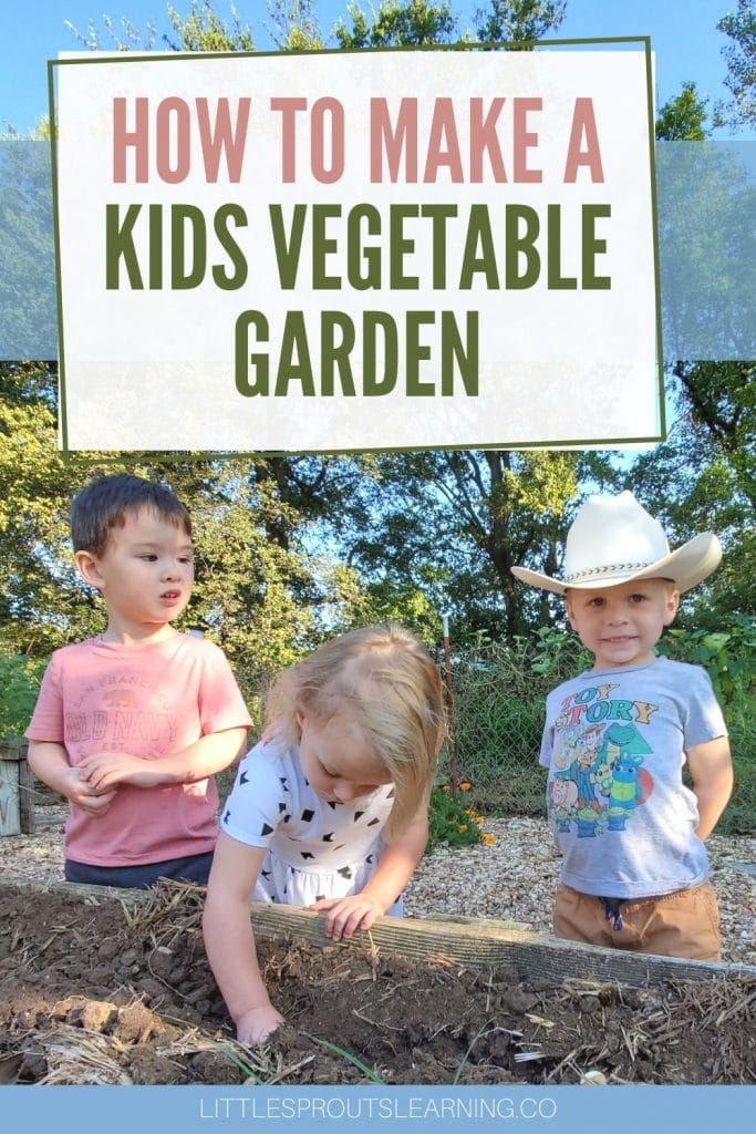 Kids planting garlic in a kids vegetable garden