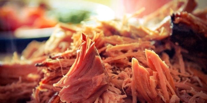 Shredded bbq pulled pork on a plate