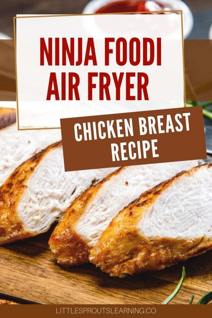 Sliced air fryer chicken breast on a board