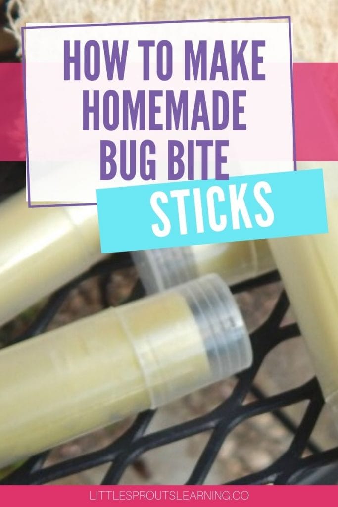 Homemade bug bite stick on a board next to a blue napkin