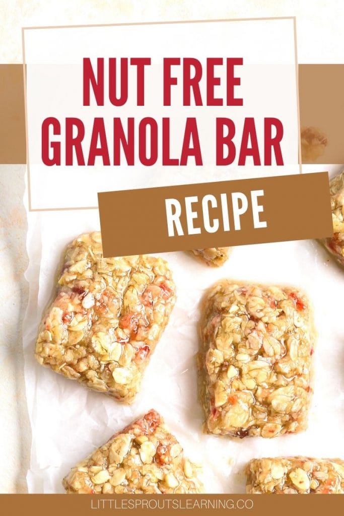 nut free granola bars cut and placed on a piece of parchment on a board