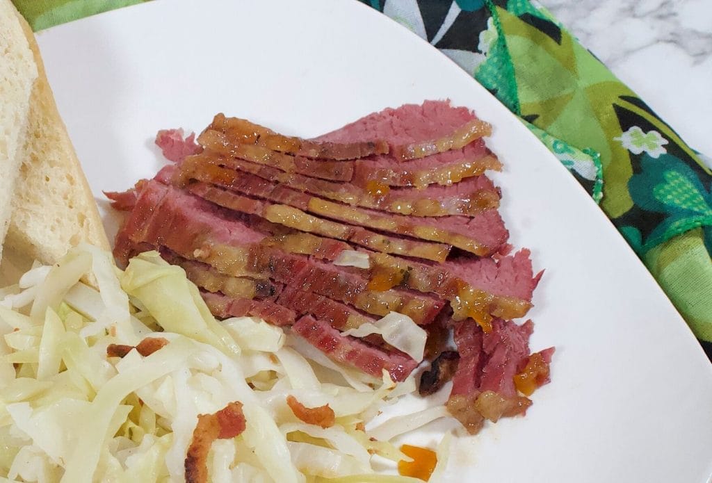 plate of irish cabbage and sliced corned beef