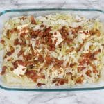 casserole dish of traditional Irish cabbage with bacon