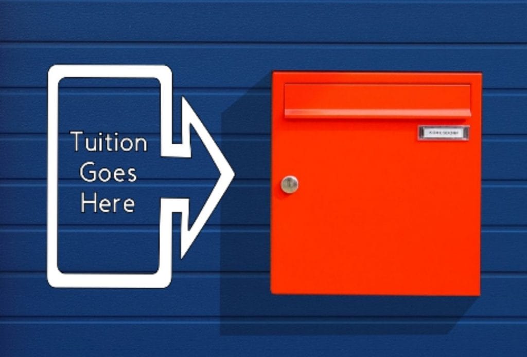 decal with arrow that says tuition goes here pointing to a red childcare payment box