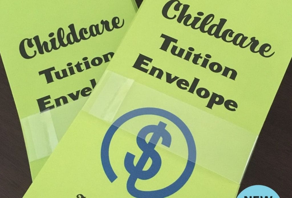 childcare tuition envelopes arranged on a sheet