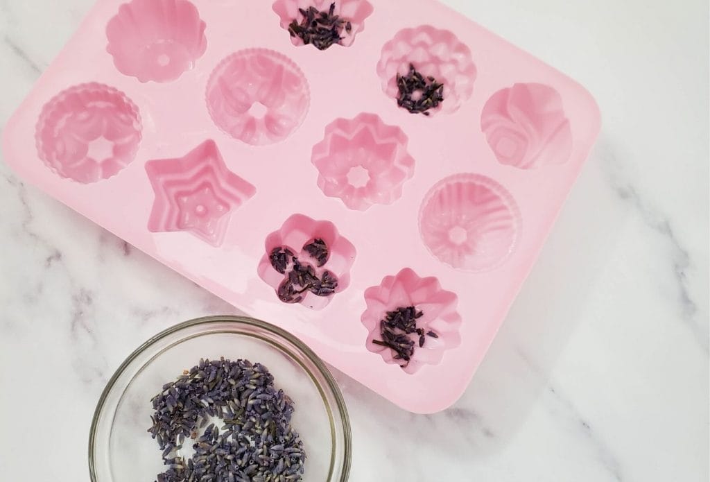 lavender buds in silicone molds for bath melts