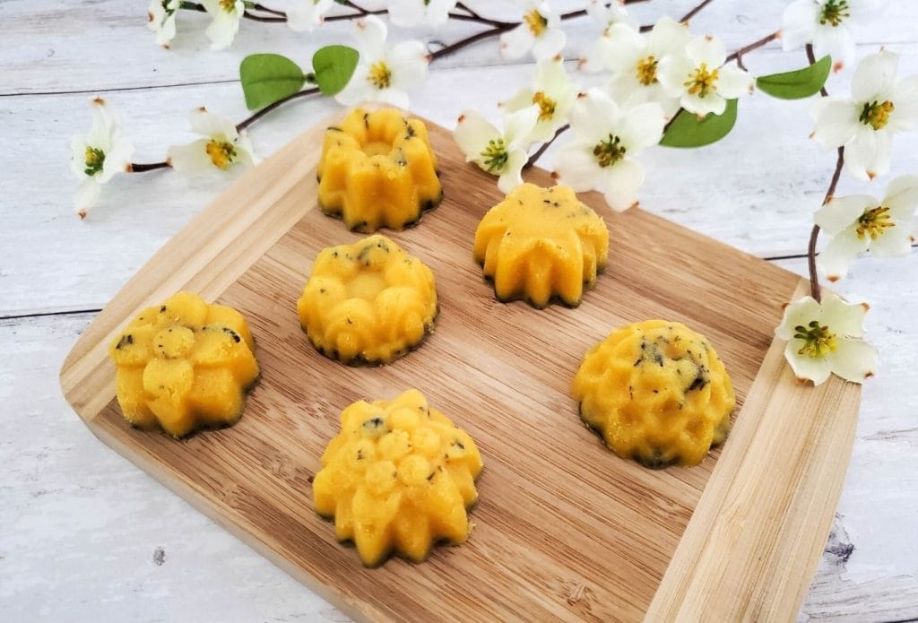 bath melts on a board with some cherry blossoms